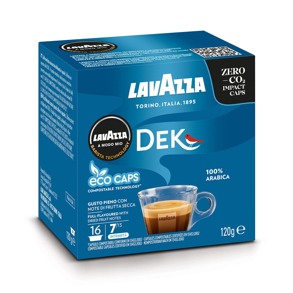 Lavazza A Modo Mio Dek Cremoso 16 Coffee Capsules Decaffeinated Coffee Pods Espresso 100 Arabica Full and Balanced Taste Intensity 710 Medium Roastin