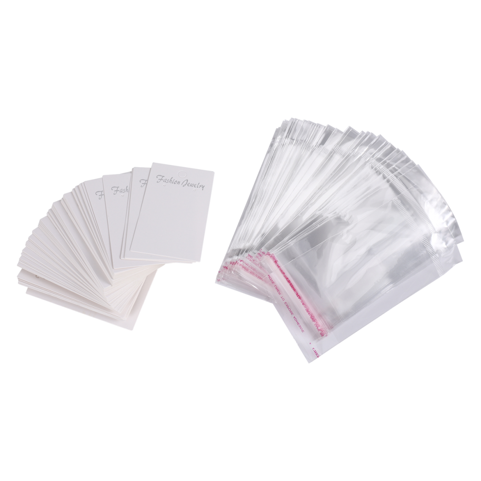 Jewellery 100 x White Plain Earring Display Cards & Self Adhesive Bags