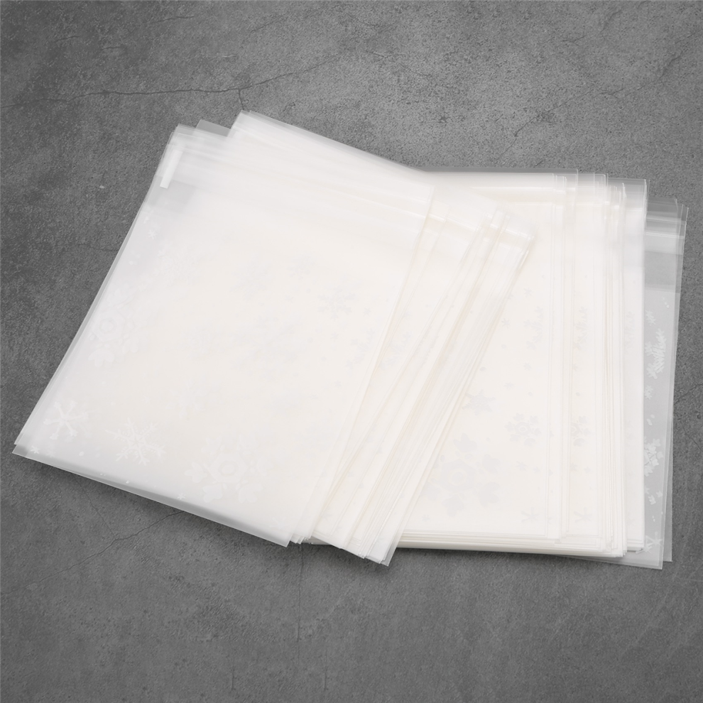 100 pcs Sachets Pouches White Snowflake Packaging Bag for Cookies Christmas Candies