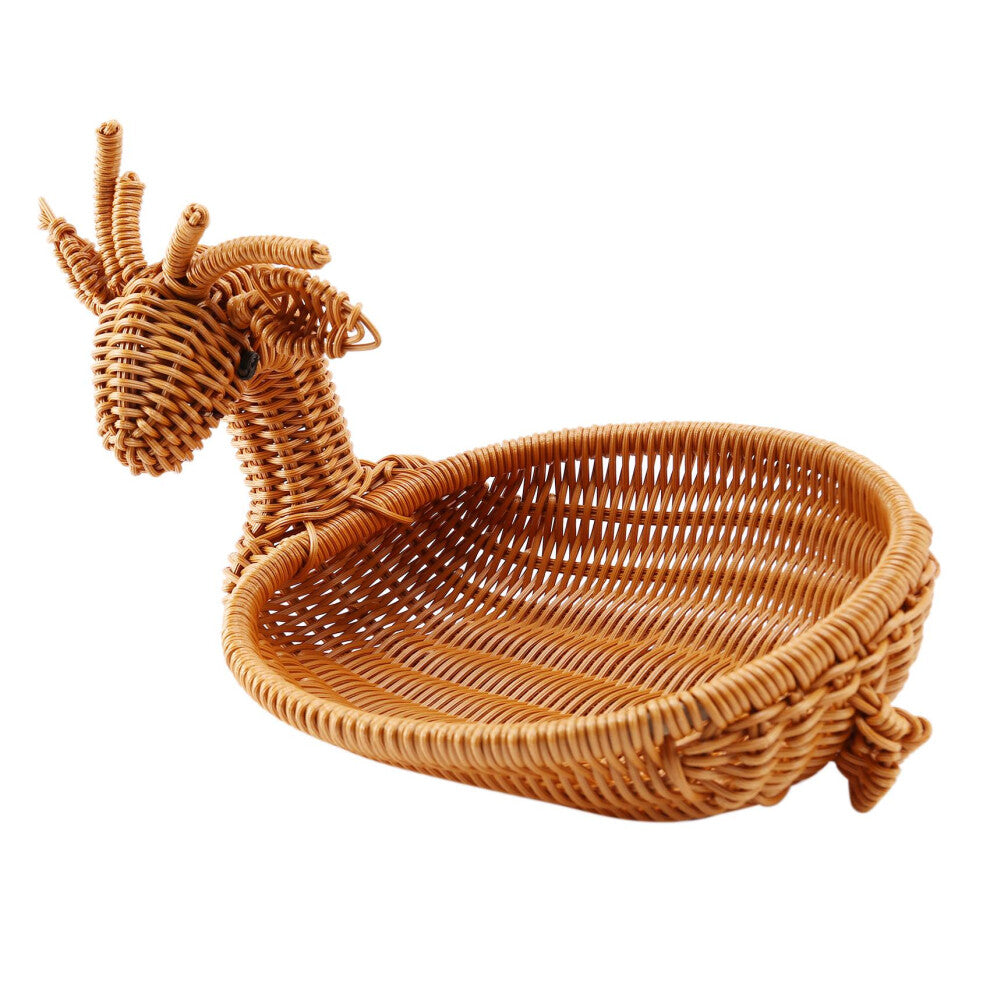 Rattan Woven Fruit Basket, Imitation Deer Bread Basket Bowls Tray Vegetable Snack Novelty Animal Shaped Ancient Desktop Decorative Storage Small
