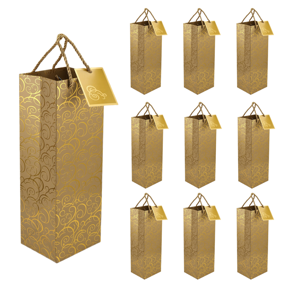 Wine Bags, Kraft Paper Bag 10 Pcs Gift Bags with Handles, Single Bottle Bulk for Christmas, Party, Shopping, Retail Merchandise