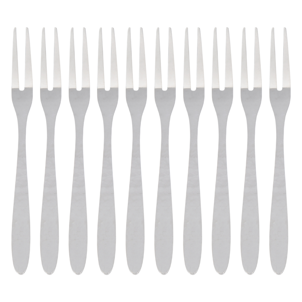 10Pcs Stainless Steel Reusable Fruit Fork Cake Snack Dessert Salad Flatware Two-Tine Set Kitchen Tool 13cm