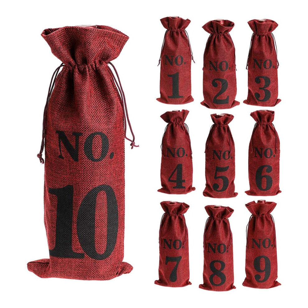 1 to 10 Burlap Wine Bags Blind Tasting,Wine Wedding Table Numbers,Wine Tasting Bags,Party,Christmas,10 Pcs,Red