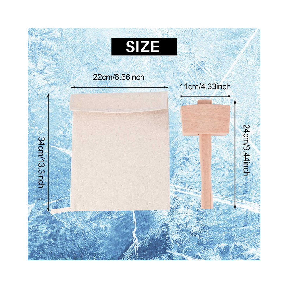 Pack of 2 Bags and 1 Piece Ice Mallet Set-Reusable Canvas Crushed with Wooden for Home Party Bar