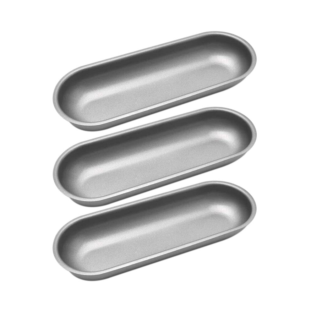 Hot Dog Mold Carbon Steel Sausage Molds Non Stick Bakeware Oval Hotdog Bun Baking Pan for DIY Homemade Bread Tool 3Pcs