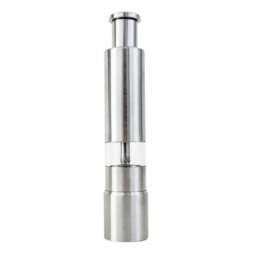 Salt and Pepper Grinder Stainless Steel Push Button Silver for Cooking Spice Thumb Mill Portable