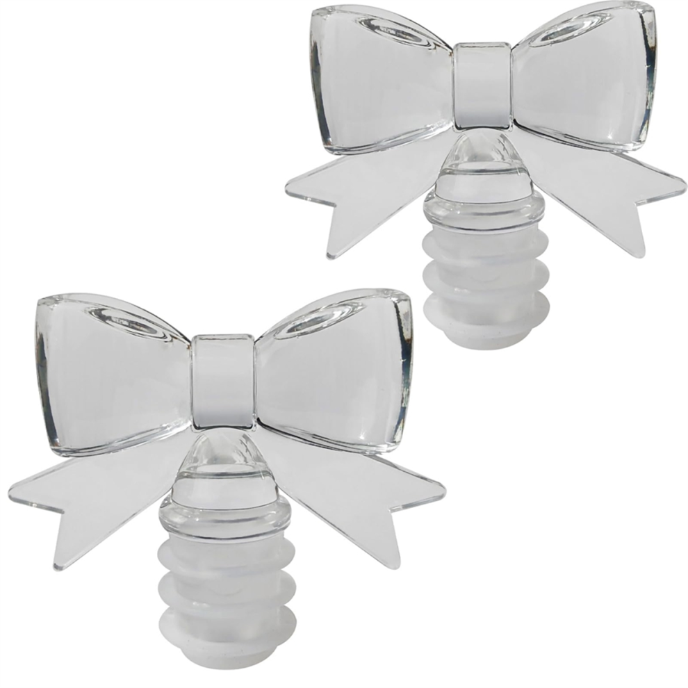 2 Pack Cute Bowknot Wine Bottle Stoppers - Food-Safe Silicone & Acrylic Resin, Leakproof Seal for Wine-Soda-Oil Gift