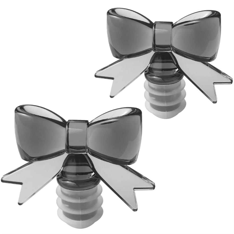 2 Pack Cute Bowknot Wine Bottle Stoppers - Food-Safe Silicone & Acrylic Resin, Leakproof Seal for Wine-Soda-Oil, Gift