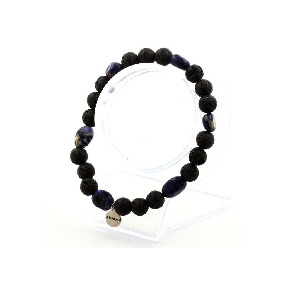 Stones and Minerals. Brazilian Sodalite Bracelet + 8 mm Lava Beads. Made in France.