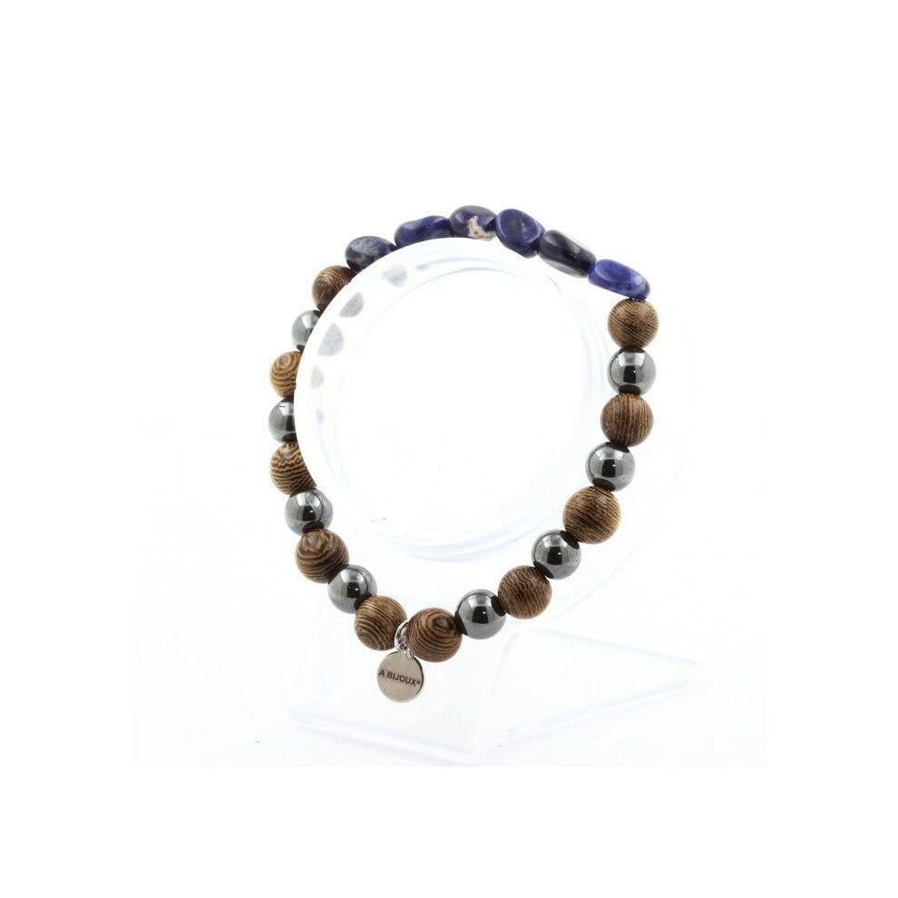 Stones and Minerals. Brazilian Sodalite Bracelet + Hematite Beads + 8 mm wood. Made in France.