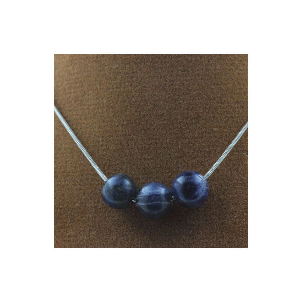 Stones and Minerals. Necklace with 3 Sodalite beads 8 mm. Stainless steel chain.