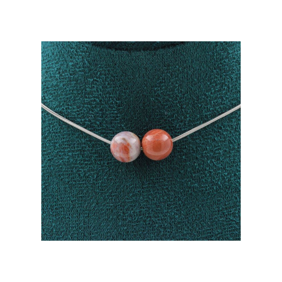 Stones and Minerals. Necklace with 2 Petrified Wood beads 8 mm. Stainless steel chain necklace for women, men. Customizable size.