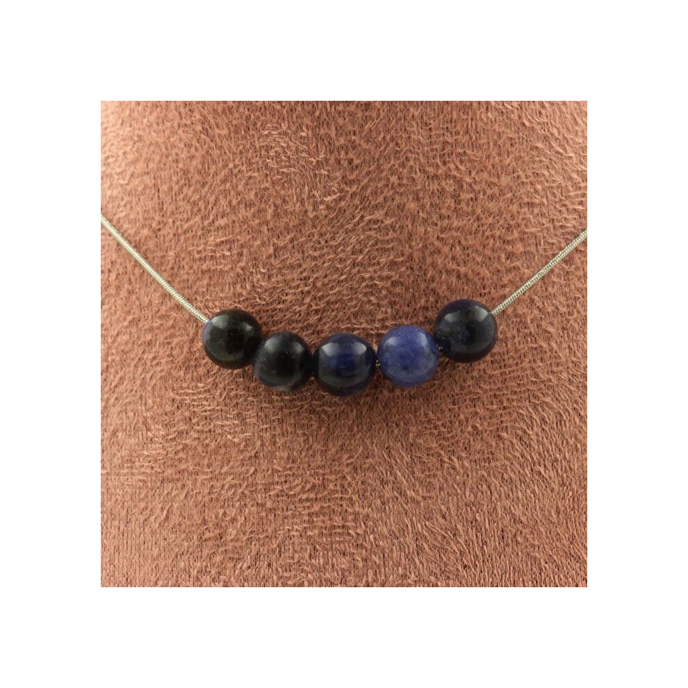 Stones and Minerals. Necklace 5 Sodalite beads 8 mm Stainless steel chain Necklace for women, men. Customizable size.