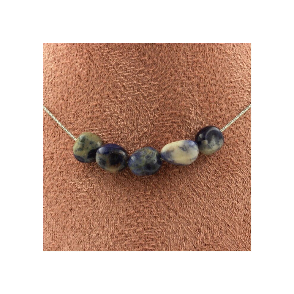 Stones and Minerals. 5 Sodalite pearl necklace from Brazil Stainless steel chain Women's and men's necklace. Customizable size.