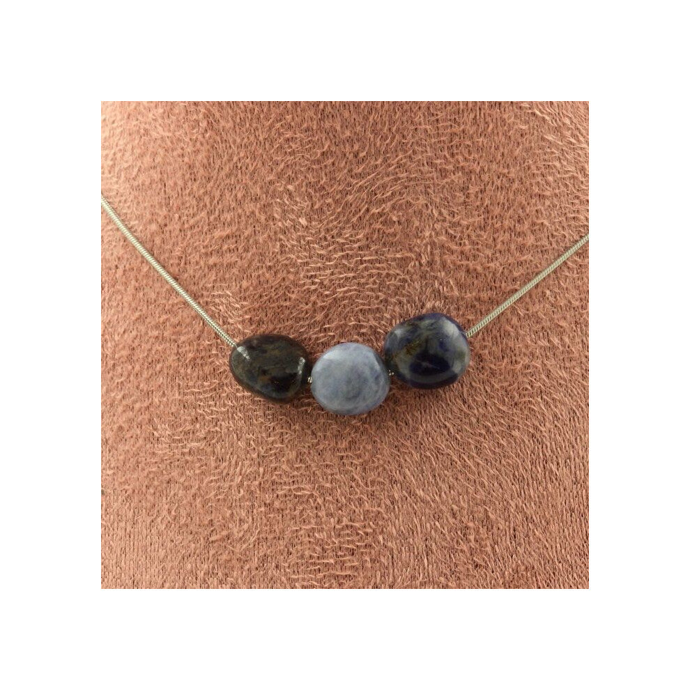 Stones and Minerals. 3 Sodalite pearl necklace from Brazil Stainless steel chain Necklace for women and men. Customizable size.