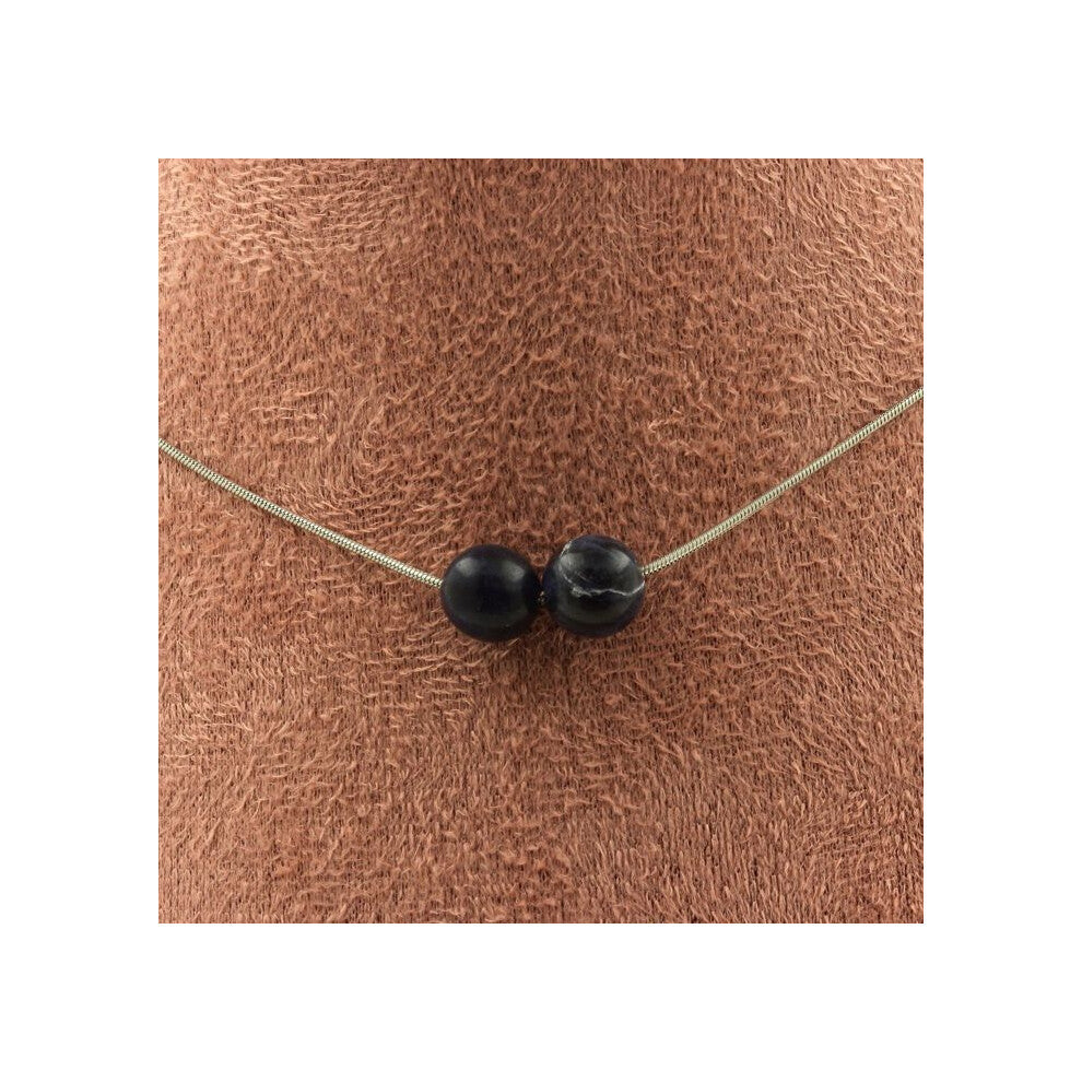 Stones and Minerals. Necklace with 2 Sodalite pearls 8 mm Stainless steel chain Necklace for women and men. Customizable size.