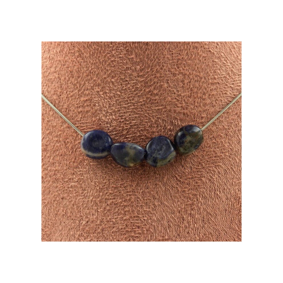 Stones and Minerals. 4 Sodalite pearl necklace from Brazil Stainless steel chain Necklace for women and men. Customizable size.