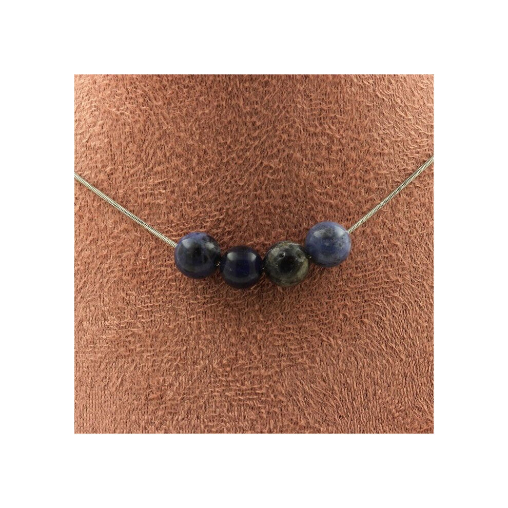 Stones and Minerals. Necklace 4 Sodalite beads 8 mm Stainless steel chain Necklace for women and men. Customizable size.