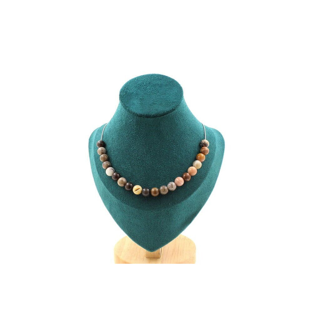 Stones and Minerals. Necklace with 20 Petrified Wood beads 8 mm. Stainless steel chain Necklace for women, men. Customizable size