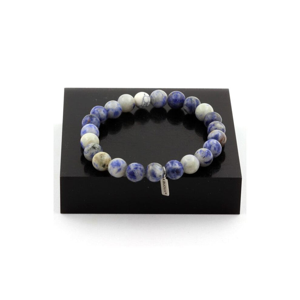 Stones and Minerals. Sodalite + Howlite Beads Bracelet 8 mm. Made in France.