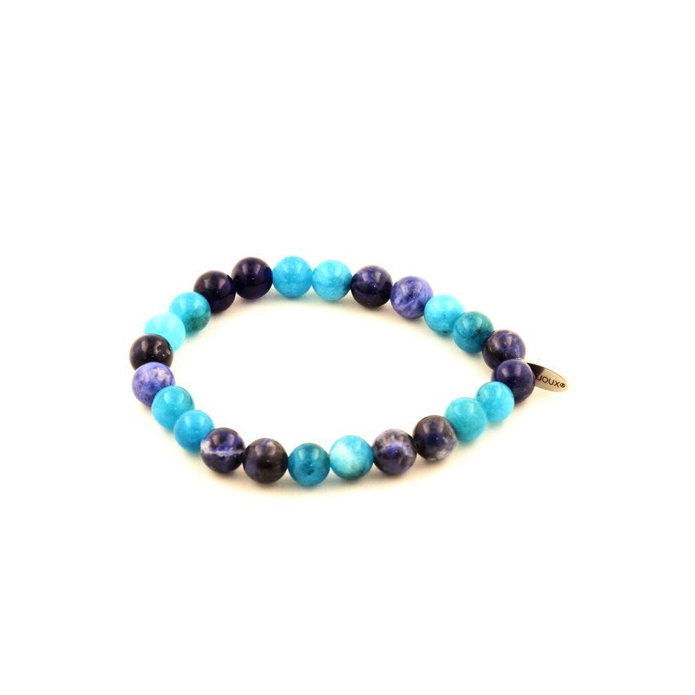Stones and Minerals. Apatite + Sodalite Beaded Bracelet 8 mm. Made in France.