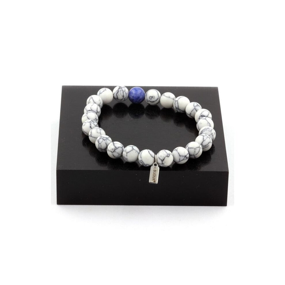 Stones and Minerals. Howlite + Sodalite Beads Bracelet 8 mm. Made in France.