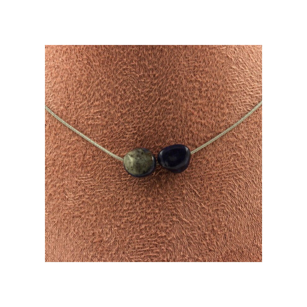 Stones and Minerals. 2 Sodalite pearl necklace from Brazil Stainless steel chain Women's and men's necklace. Customizable size.