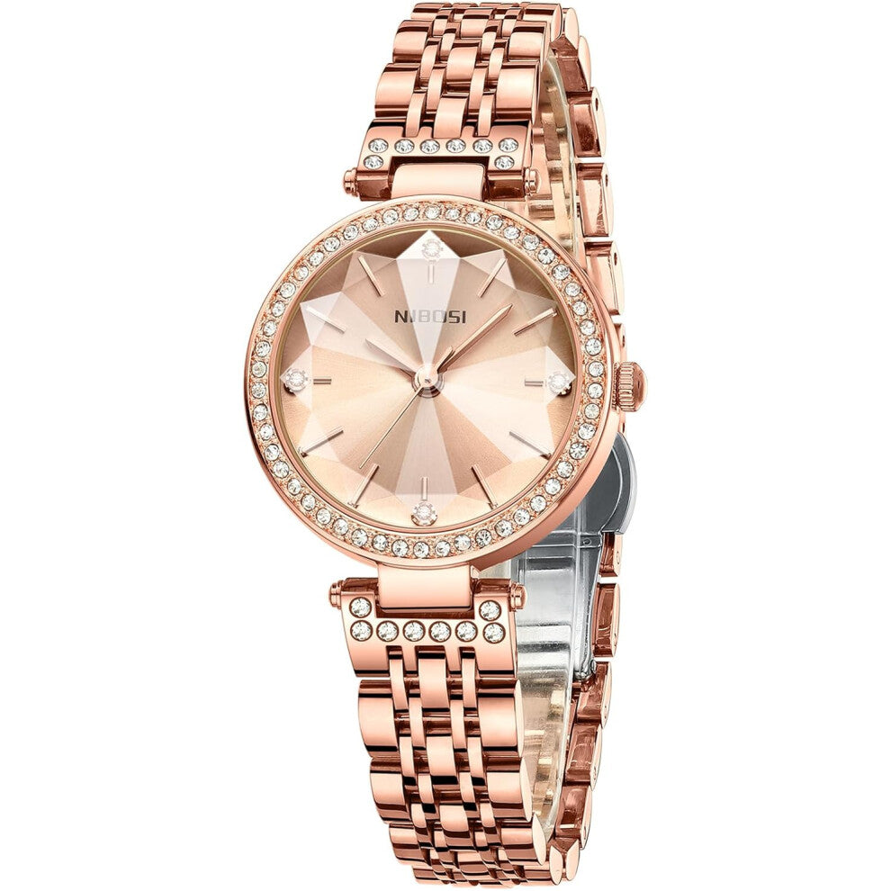 NIBOSI Watches For Women Analog Rose Gold Women's Watches for Girls&Miss&Ladies Diamond Studded with Stylish Watches Waterproof