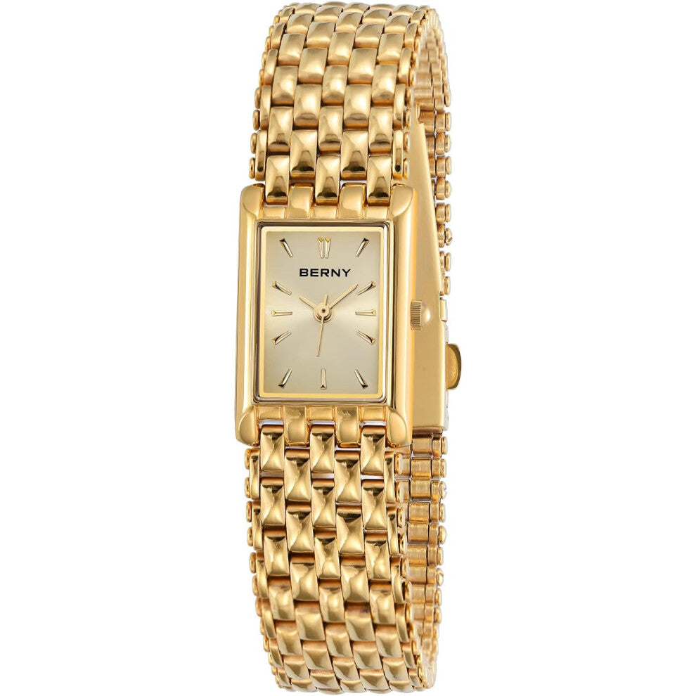BERNY Gold Watches for Women Updated Ladies Quartz Wrist Watches Stainless Steel Small Gold Watch Luxury Casual Fashion Bracelet Tools Included