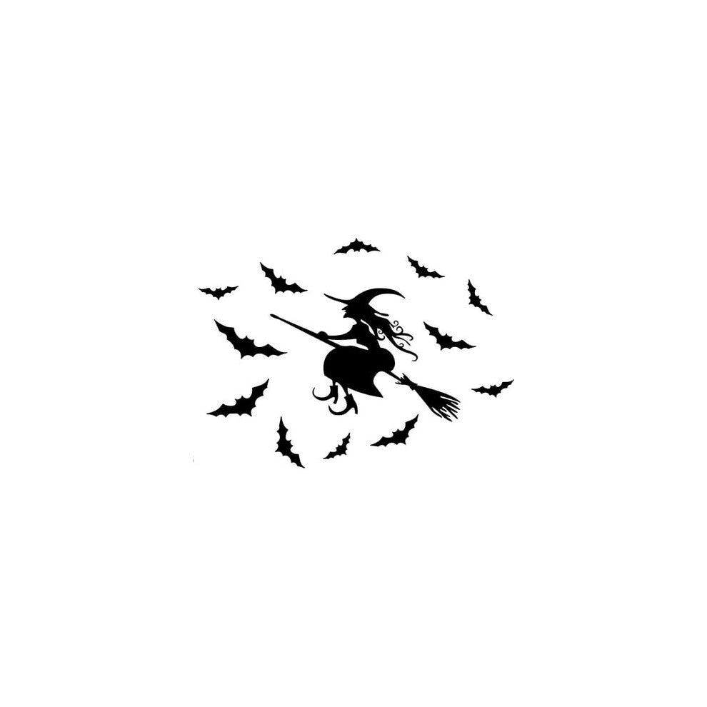 Halloween Witch and Scary Bats Wall Decals Removable Vinyl Stick
