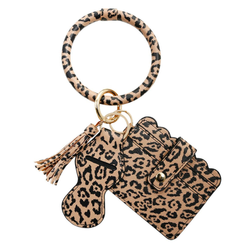 Bracelet Key Ring for Women, Leather Bangle Key Ring with Credit Card Holder and Car Key Holder, Wrist Decoration