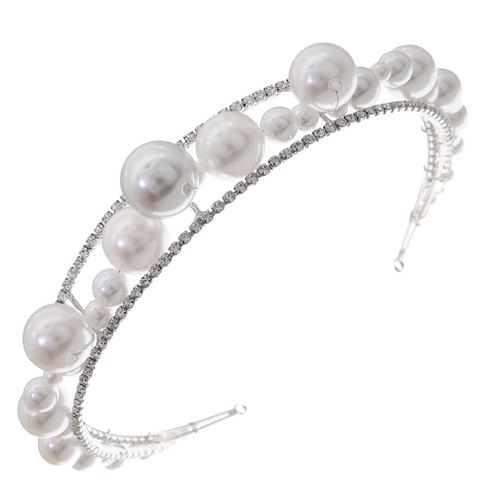 Pearl Headband Beads Wedding Hair Accessories for Brides and Bridesmaids Silver Alloy Bridal Tiara for Wedding Party