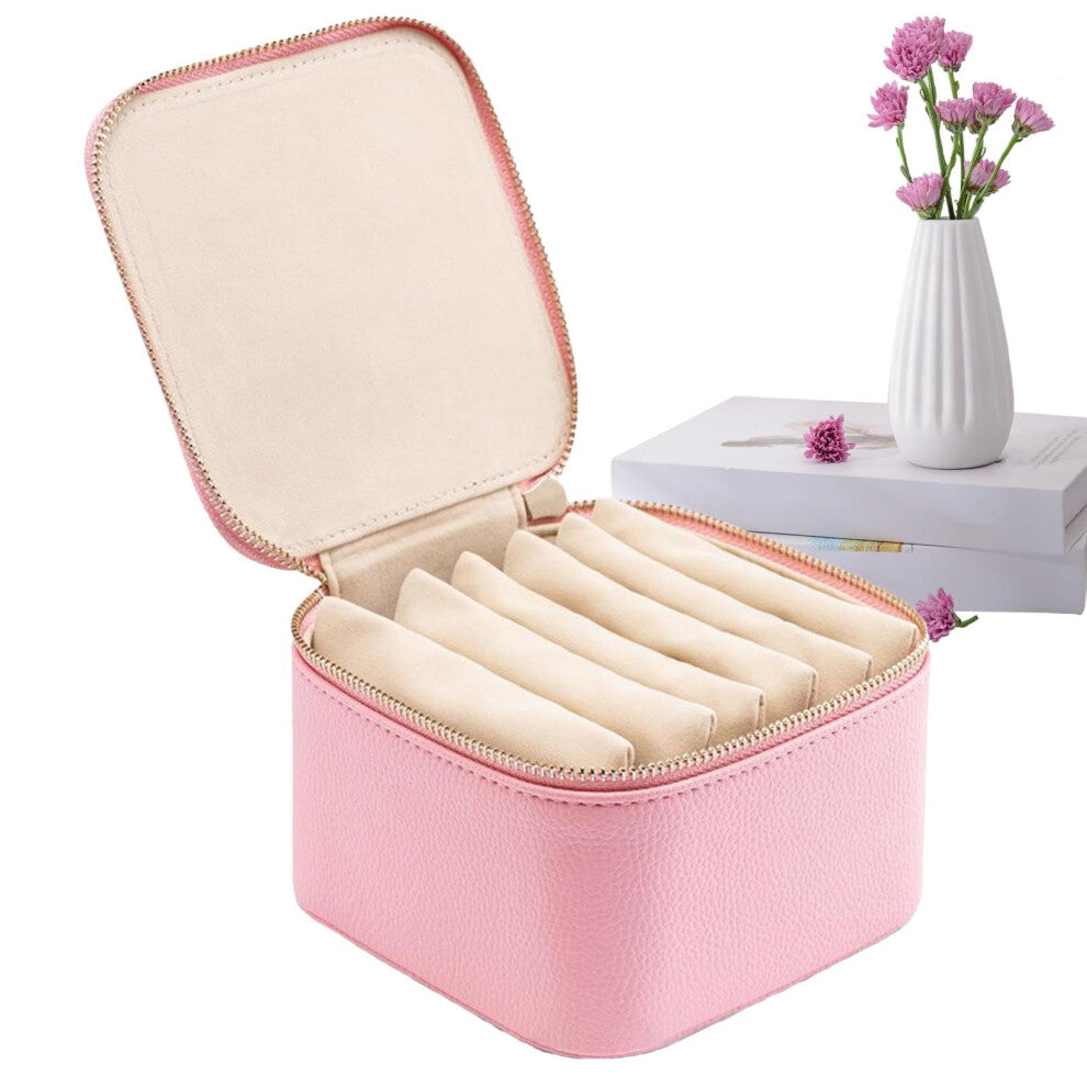 Jewellery Box for Women - Pink Travel Organiser with 6 Zip Pockets for Earrings, Necklaces, and Rings Storage