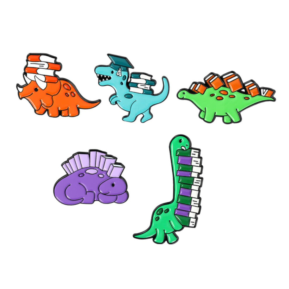 Dinosaur Brooches for Boys and Girls, Enamel Pins for Clothing and Accessories, Pack of 5 Dino Designs, Easy to Carry