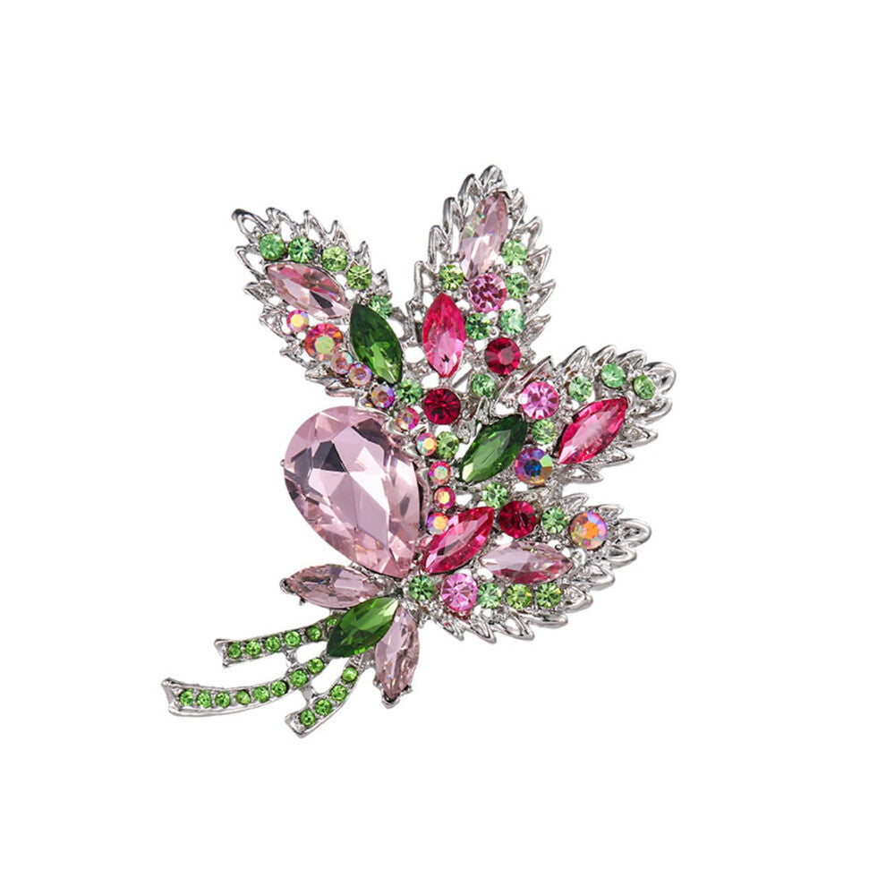 Brooch for Women Vintage Crystal Flower Pin with Glittering Blue Rhinestones for Dress Sweater Coat Hats Decor Pink