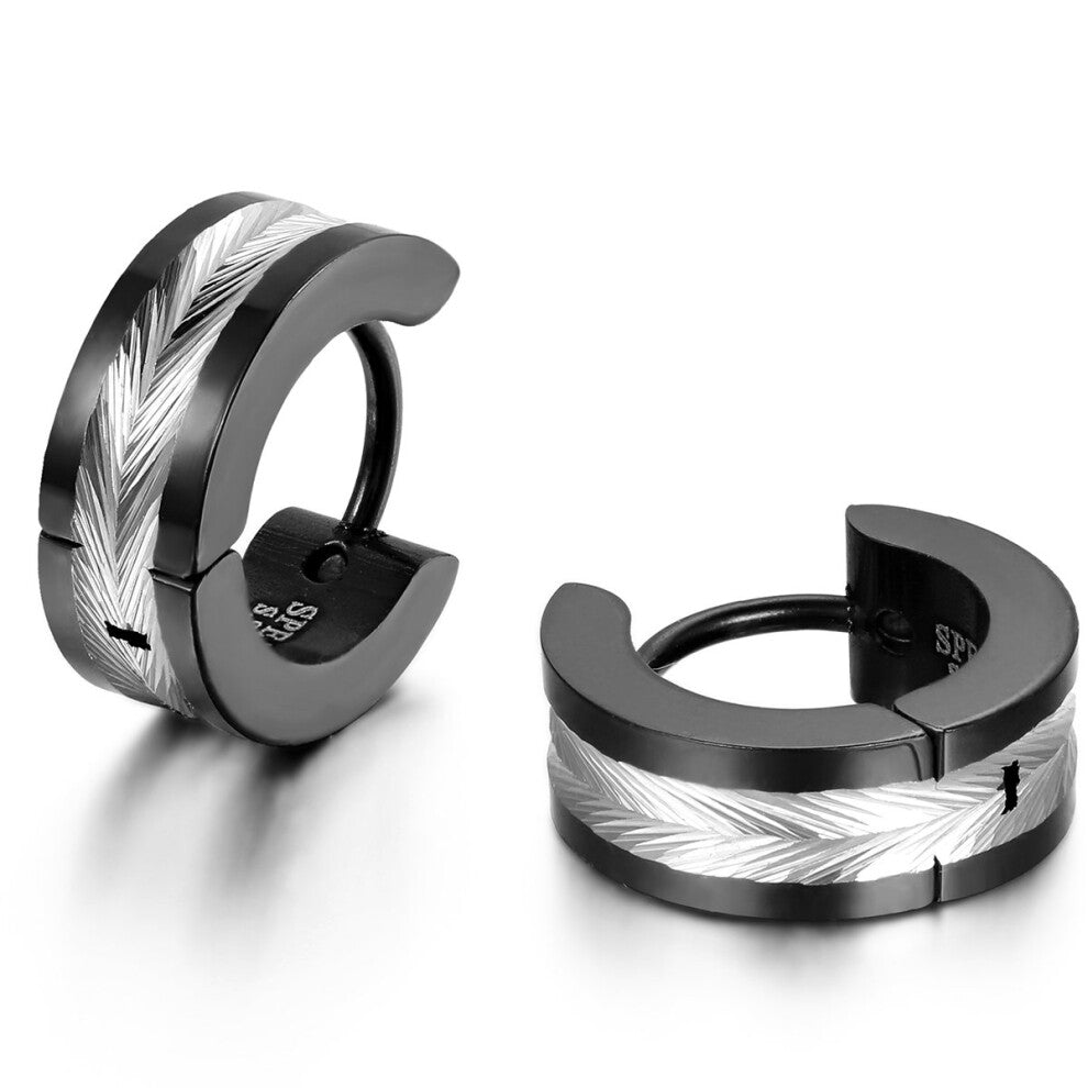 Jewellery Men's Stainless Steel Hoop Earrings Set - Shiny Polished Blue Black Gold Silver - Stylish Lightweight Design