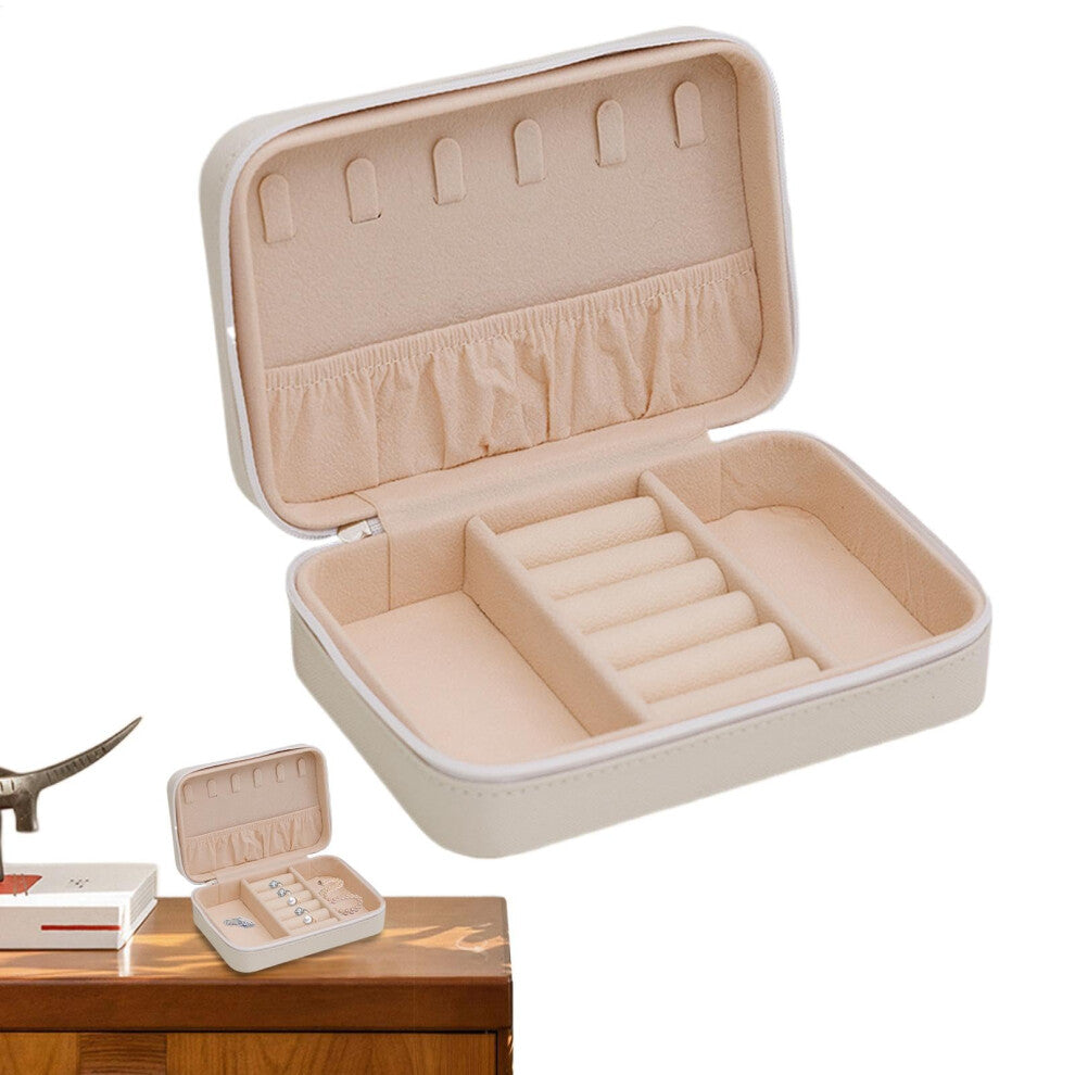Travel Jewellery Box - Large Capacity Earrings Case and Necklace Organizer, White Travel Holder for Girls and Women