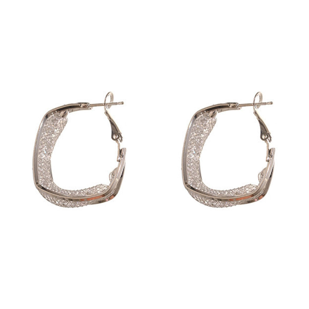 Elegant Square Mesh Crystal Earrings for Women, Fashionable Everyday Accessories, Party Jewelry, Lightweight Design