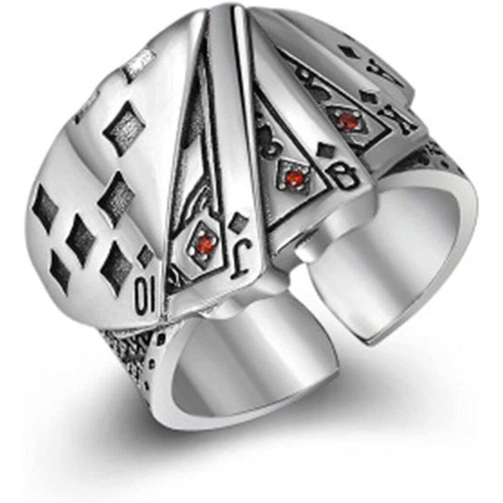Vintage Chunky Statement Ring, Adjustable Poker Card Band Ring for Men and Women, Unique Open Design, Fashion Jewellery