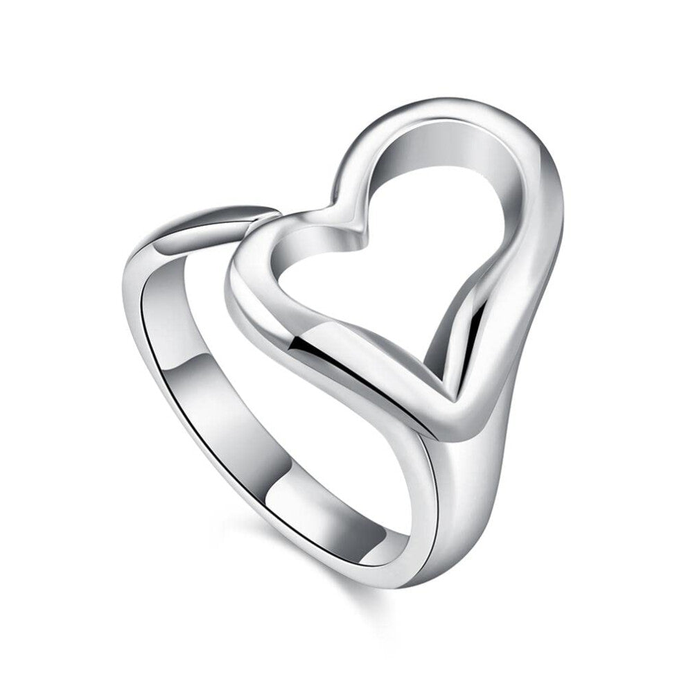 Open Ring Silver Jewellery for Women and Men - Heart Design, High-Quality Animal-Themed Accessory, Adjustable Size