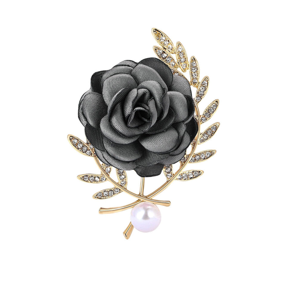 Elegant Rose Brooch Pin for Men and Women, Gray Flower Lapel Pin for Wedding and Party Dress Accessories, One Size