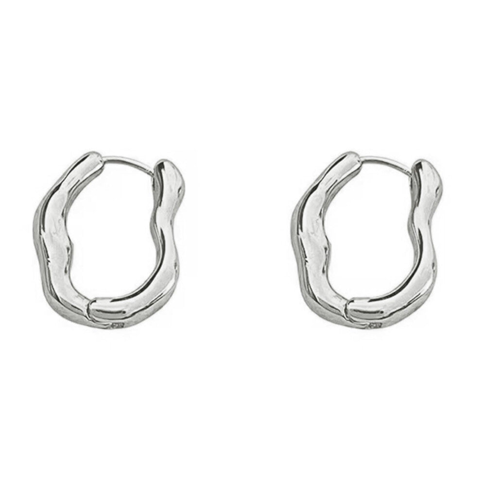 Retro Geometric Hoop Earrings Silver, Irregular Design, Trendy Simple Accessories for Fashion Lovers, Lightweight and Versatile
