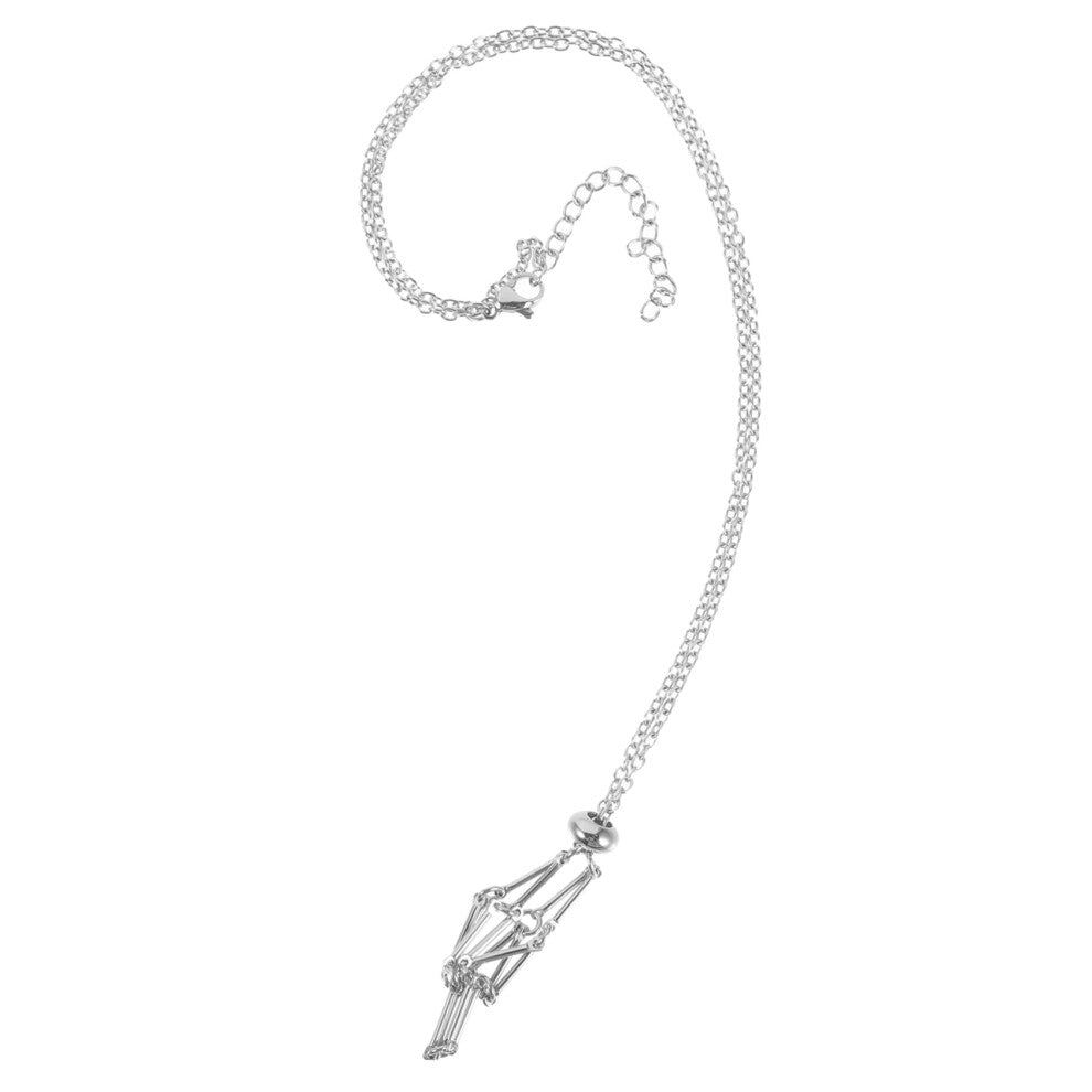 Vintage Pendant Necklace Holder for Natural Crystal Stones Adjustable Silver Chain Elegant DIY Jewelry Accessories for Women