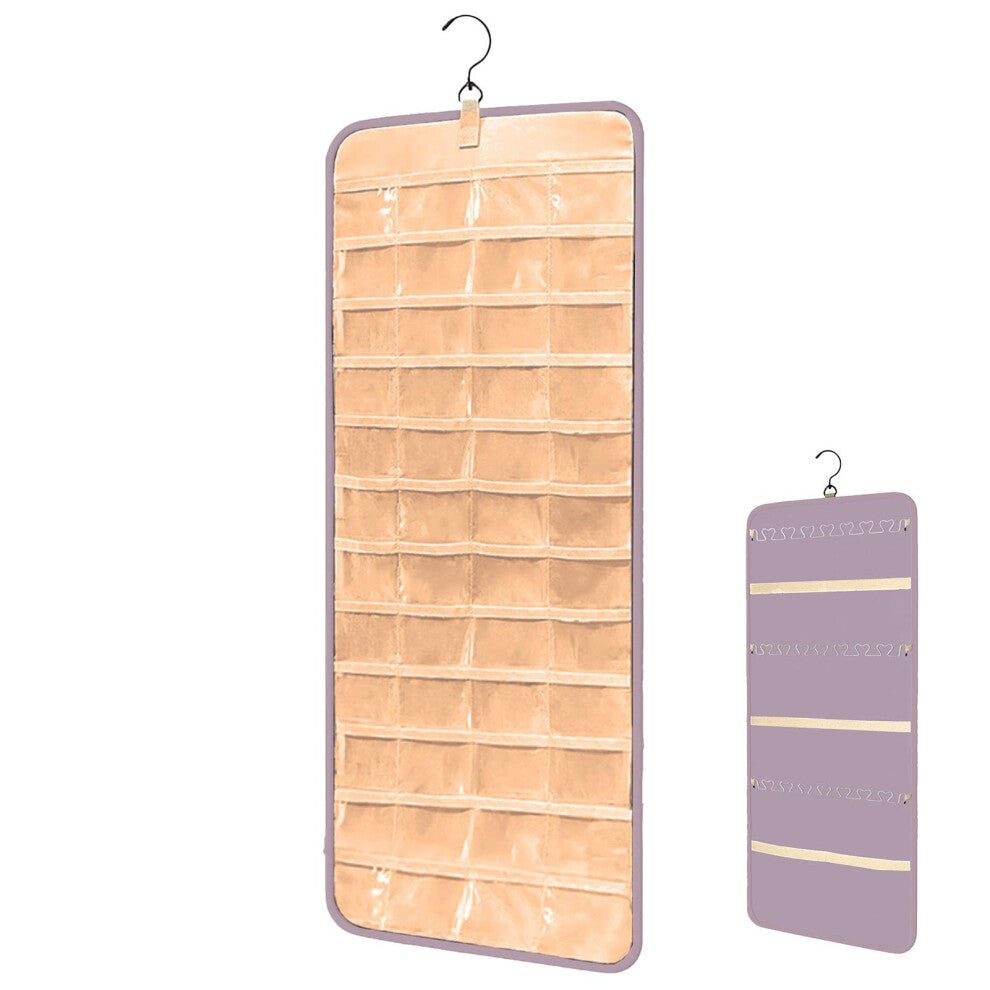 Jewellery Organiser - Double Sided Earring Holder, Hanging Storage Bag, Purple Cupboard Organiser, Multipurpose Jewellery Case