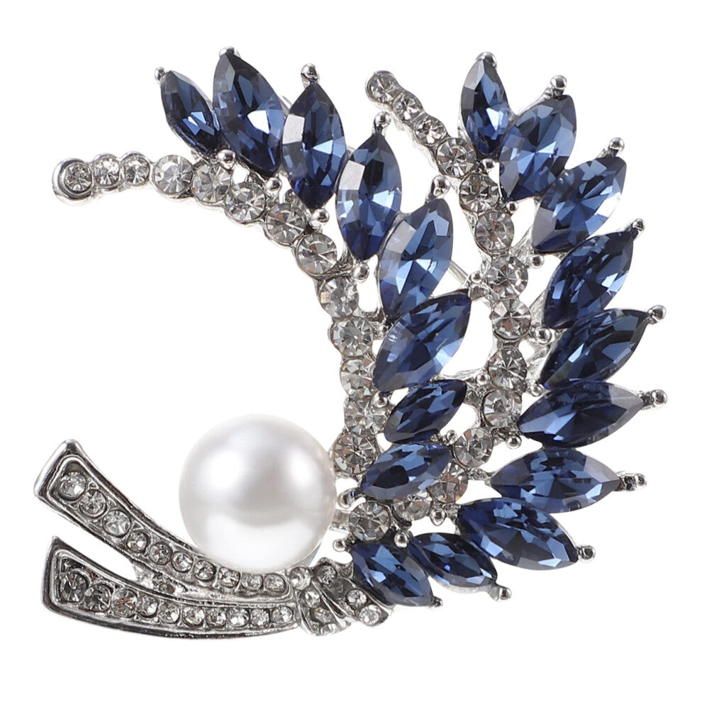 Diamond Brooch Lapel Flower Pin for Women, Wheat Shape Brooch Jewelry Accessories, Creative Blue Breast Pin for Girls