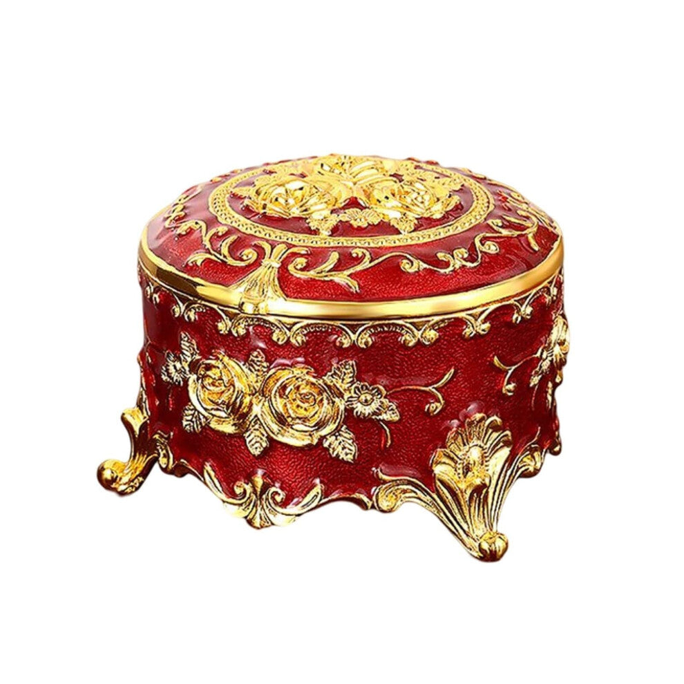 Vintage Metal Jewellery Box Small Table Storage for Flower Engraved Stud Earrings Rings Necklaces Decorative Organizer