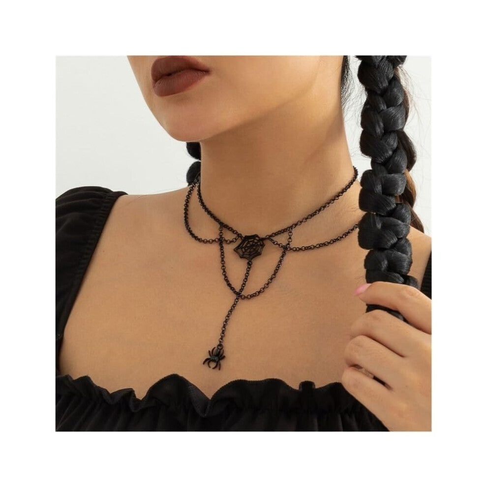 Spider Web Necklace for Women, Black Fringe Necklace, Halloween Accessories, Elegant Women's Necklace