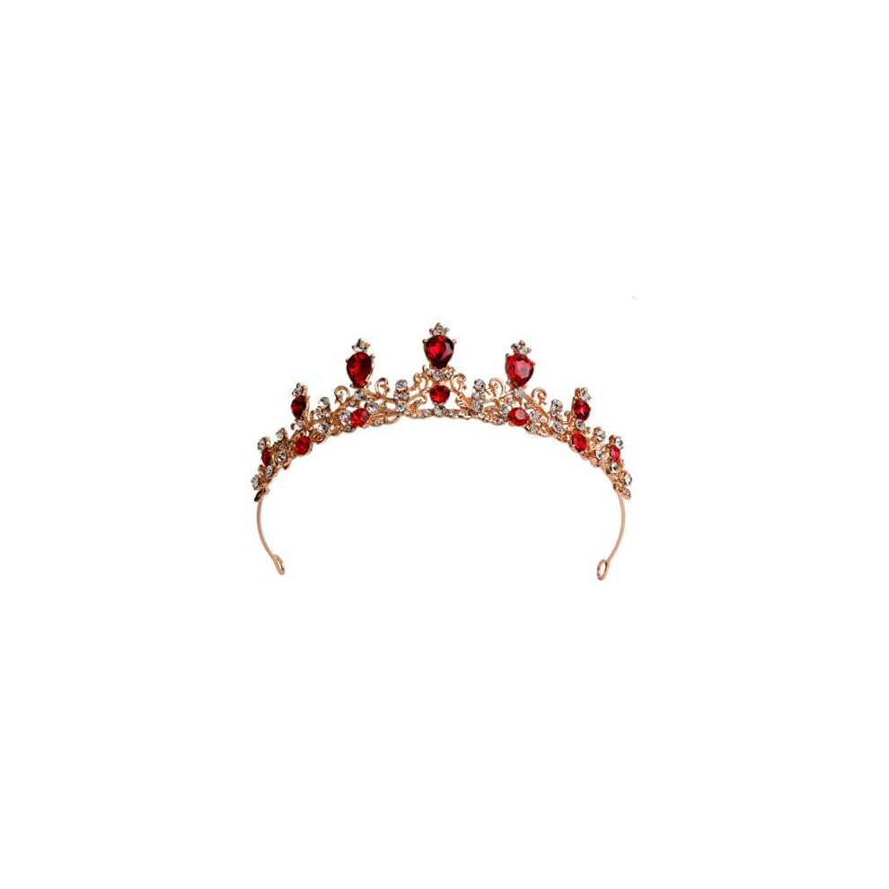 Rhinestone Princess Tiara for Bridal Wedding Prom Costume Party Hair Accessories Red Color Classic Design