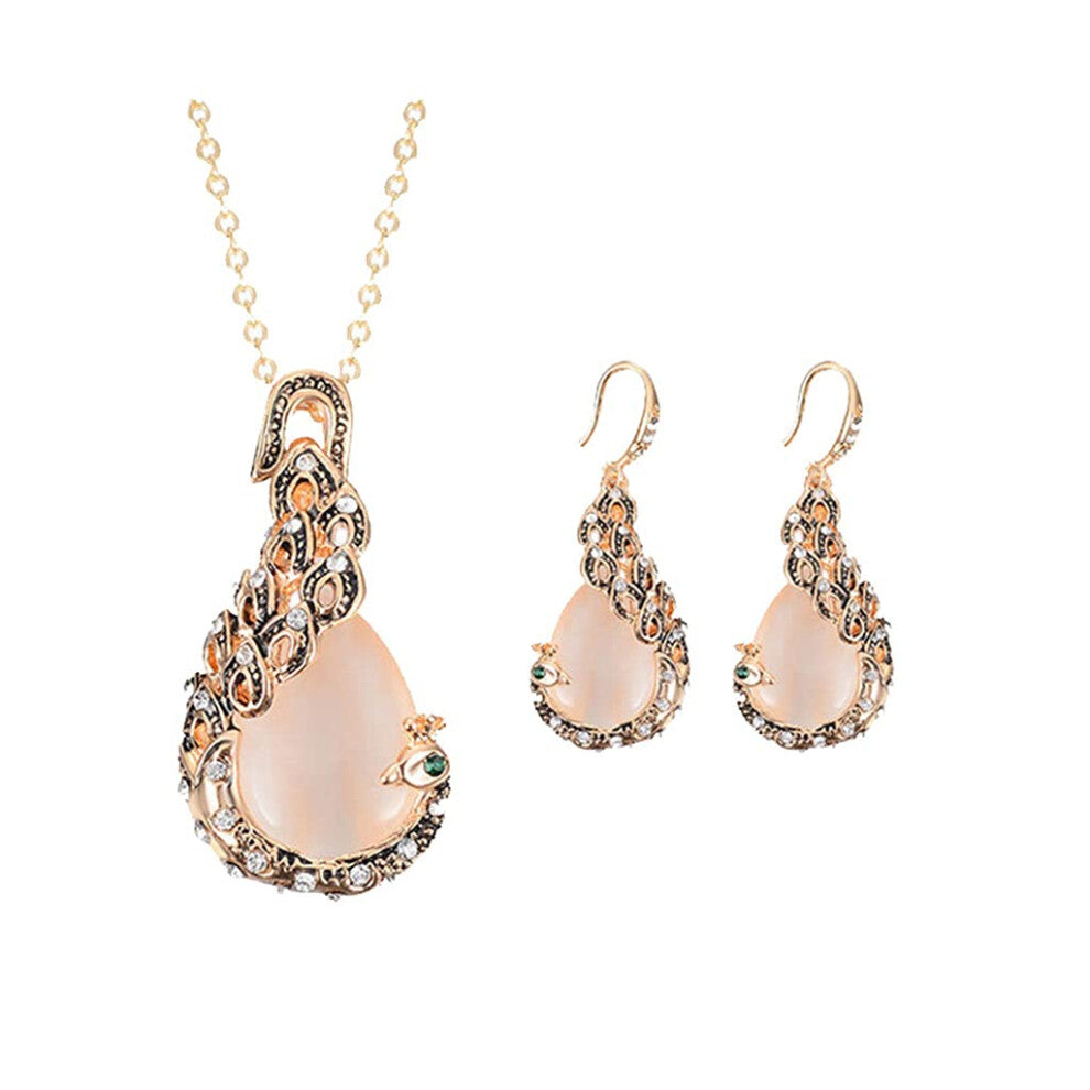 Elegant Women's Peacock Crystal Pendant Necklace and Earring Set, Stylish Jewelry for Girls, Fashion Accessories