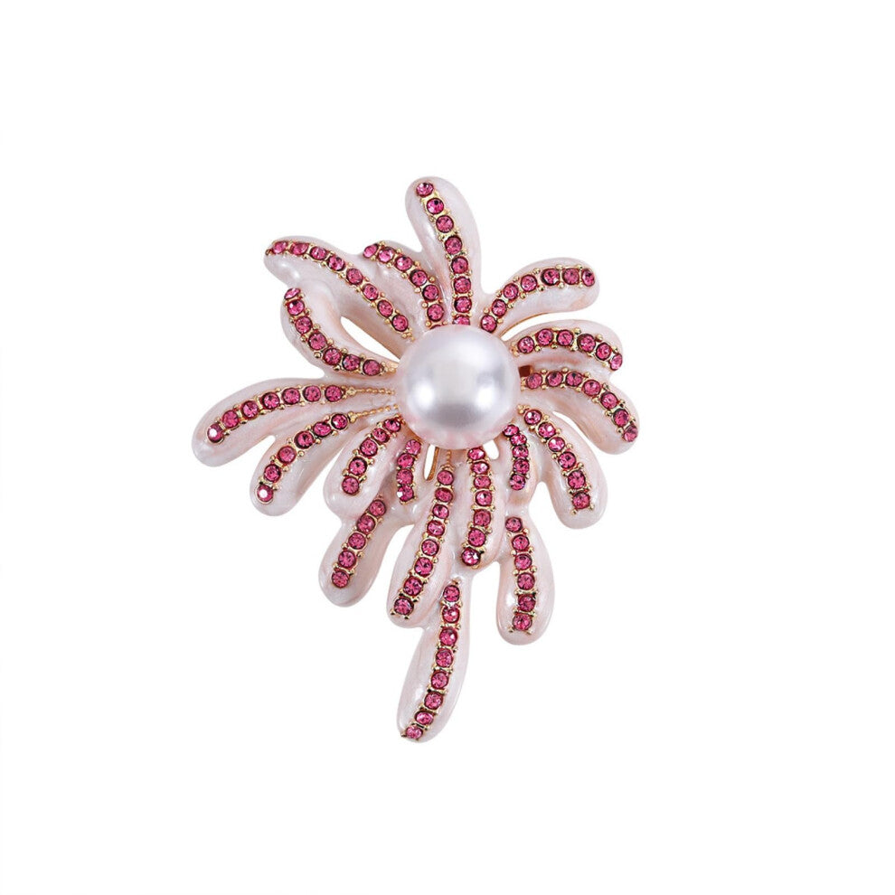 Alloy Rhinestone Fireworks Brooch for Women, Pink Cardigan Pin, Suit Coat Corsage, Metal Jewelry Accessory